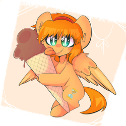 Size: 3000x3000 | Tagged: safe, artist:nyanxleb, oc, oc only, pegasus, pony, female, food, hairband, high res, ice cream, ice cream cone, licking, solo, tongue out, ych result
