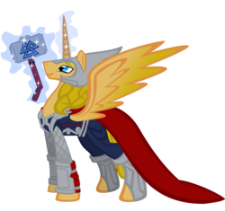 Size: 2733x2574 | Tagged: safe, artist:auveiss, alicorn, pony, alicornified, armor, helmet, high res, marvel, ponified, race swap, simple background, solo, thor, transparent background