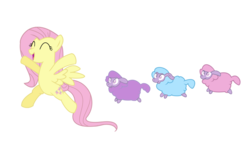 Size: 1004x580 | Tagged: safe, artist:missy12113, fluttershy, pegasus, pony, sheep, g4, the crystal empire, female, mare, simple background, singing, solo, the ballad of the crystal empire, tiny ewes, transparent background, vector, vector trace