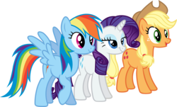 Size: 7235x4371 | Tagged: safe, artist:xhalesx, applejack, rainbow dash, rarity, earth pony, pegasus, pony, unicorn, g4, the show stoppers, .svg available, absurd resolution, applejack's hat, cowboy hat, female, hat, inkscape, mare, ponyscape, simple background, transparent background, trio, vector, vector trace