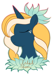 Size: 1568x2213 | Tagged: safe, artist:silversthreads, oc, oc only, oc:tidal charm, original species, pony, unicorn, aqua pony, bust, female, filly, flower, flower in hair, simple background, solo, transparent background