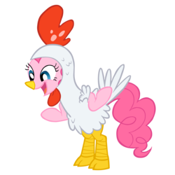 Size: 3000x3000 | Tagged: safe, artist:internationaltck, pinkie pie, chicken, earth pony, pony, g4, luna eclipsed, animal costume, bipedal, chicken pie, chicken suit, clothes, costume, female, high res, mare, nightmare night costume, simple background, solo, transparent background, vector, vector trace