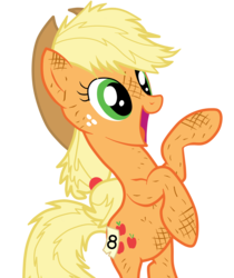 Size: 2523x3000 | Tagged: safe, artist:junkiesnewb, applejack, earth pony, pony, fall weather friends, g4, applejack's hat, bipedal, cowboy hat, female, happy, hat, high res, mare, messy mane, rearing, simple background, solo, transparent background, vector, vector trace