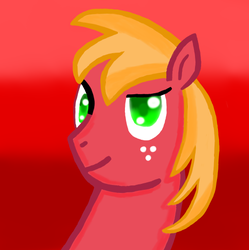 Size: 498x499 | Tagged: safe, artist:zeospark16, big macintosh, earth pony, pony, g4, bust, colored pupils, freckles, gradient background, male, red background, simple background, solo