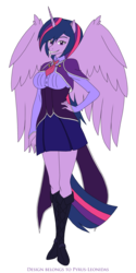 Size: 1481x2973 | Tagged: safe, artist:pyrus-leonidas, twilight sparkle, alicorn, anthro, g4, alternate hairstyle, boots, clothes, female, hand on hip, looking at you, mare, shoes, simple background, smiling, solo, standing, transparent background, twilight sparkle (alicorn)
