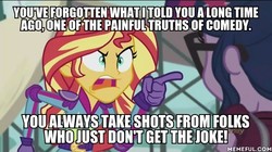 Size: 600x337 | Tagged: safe, screencap, sci-twi, sunset shimmer, twilight sparkle, equestria girls, g4, my little pony equestria girls: friendship games, angry, batman, exploitable meme, image macro, mad love, meme, memeful.com, sunset yells at twilight, the joker, voice actor joke