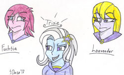 Size: 1024x621 | Tagged: safe, artist:sapphire42, fuchsia blush, lavender lace, trixie, equestria girls, g4, female, trixie and the illusions