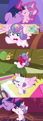 Size: 1280x3600 | Tagged: safe, edit, edited screencap, screencap, princess flurry heart, twilight sparkle, whammy, alicorn, bear, pony, a flurry of emotions, g4, season 7, angry, baby, baby bottle, baby pony, blushing, cute, diaperless edit, female, filly, flurrybetes, foal, fury heart, mare, nude edit, nudity, pretending to be a bear, raspberry, red face, teddy bear, temper tantrum, tummy buzz, twiabetes, twilight sparkle (alicorn)