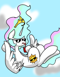 Size: 1000x1280 | Tagged: safe, artist:hotkoin, princess celestia, pony, g4, alternate cutie mark, drinking, falling, female, solo, straw, sunglasses