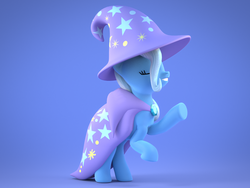 Size: 1600x1200 | Tagged: safe, artist:melodismol, trixie, pony, unicorn, g4, 3d, blender, cape, clothes, female, gradient background, hat, rearing, solo, trixie's cape, trixie's hat