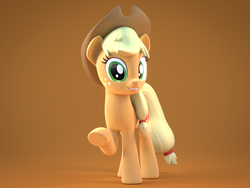 Size: 1600x1200 | Tagged: safe, artist:creatorofpony, artist:melodismol, applejack, earth pony, pony, g4, 3d, blender, female, hat, raised hoof, simple background, solo, waving