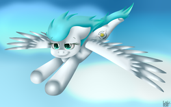 Size: 1400x874 | Tagged: safe, artist:kawurin, oc, oc only, oc:sonic boom, pegasus, pony, female, flying, mare, solo