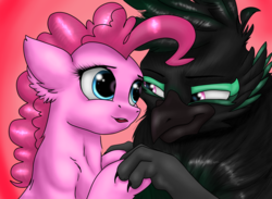 Size: 2600x1900 | Tagged: safe, artist:tillie-tmb, pinkie pie, oc, oc:felix, griffon, pony, g4, canon x oc, female, interspecies, male, shipping, straight