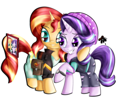 Size: 2700x2200 | Tagged: safe, artist:katakiuchi4u, starlight glimmer, sunset shimmer, pony, unicorn, equestria girls, equestria girls specials, g4, my little pony equestria girls: mirror magic, cellphone, clothes, duo, equestria girls outfit, female, high res, mare, phone, selfie, simple background, smiling, transparent background