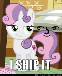 Size: 490x598 | Tagged: safe, edit, edited screencap, screencap, sweetie belle, pony, unicorn, g4, the fault in our cutie marks, cropped, cutie mark, female, filly, i ship it, le lenny face, meme, ponymemes, smug, smug belle, solo, the cmc's cutie marks