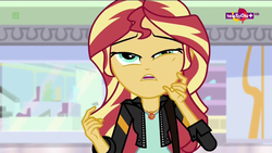 Size: 1280x720 | Tagged: safe, screencap, sunset shimmer, equestria girls, equestria girls specials, g4, my little pony equestria girls: mirror magic, faic, female, funny face, geode of empathy, magical geodes, never pause mlp, out of context, solo, teletoon