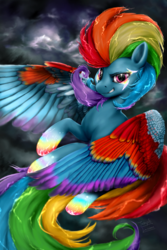 Size: 2000x3000 | Tagged: safe, artist:makkah, rainbow dash, pegasus, pony, g4, colored wings, colored wingtips, female, high res, mare, rainbow power, smiling, solo