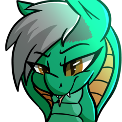 Size: 2500x2500 | Tagged: safe, artist:themodpony, oc, oc only, oc:jade scale, original species, snake pony, bust, cobra hood, fangs, forked tongue, high res, portrait, serpony, simple background, solo, transparent background