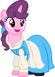 Size: 1001x1408 | Tagged: safe, artist:cloudy glow, sugar belle, pony, unicorn, g4, beauty and the beast, belle, clothes, clothes swap, cosplay, costume, disney, female, mare, namesake, pun, simple background, solo, transparent background, vector, visual pun