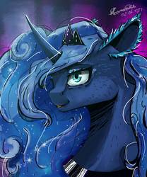 Size: 1500x1800 | Tagged: safe, artist:kaleblack04, princess luna, pony, g4, bust, female, fluffy, portrait, smiling, solo