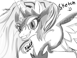 Size: 2592x1944 | Tagged: safe, artist:viejillox64art, daybreaker, pony, a royal problem, g4, female, grayscale, monochrome, sketch, solo