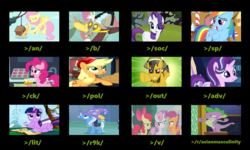 Size: 2500x1500 | Tagged: safe, apple bloom, applejack, daring do, discord, fluttershy, pinkie pie, rainbow dash, rarity, scootaloo, spike, starlight glimmer, sweetie belle, trixie, twilight sparkle, dragon, pony, unicorn, g4, 4chan, female, mare, meme