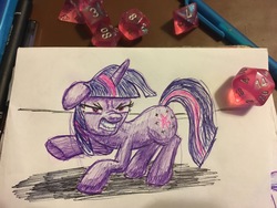 Size: 4032x3024 | Tagged: safe, artist:bbqninja501st, twilight sparkle, pony, unicorn, g4, angry, dice, female, gritted teeth, high res, mare, raised hoof, solo, traditional art