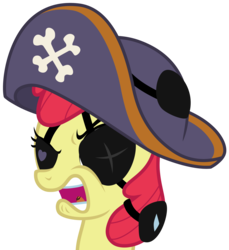 Size: 3000x3273 | Tagged: safe, artist:sollace, apple bloom, pony, g4, hard to say anything, .svg available, clothes, eyepatch, female, hat, high res, open mouth, pirate, pirate hat, show accurate, simple background, solo, too many eye patches, transparent background, vector