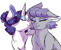 Size: 3000x2500 | Tagged: safe, artist:scarletskitty12, maud pie, rarity, earth pony, pony, unicorn, g4, cute, ear fluff, eyes closed, female, floppy ears, high res, hnnng, kissing, lesbian, mare, ship:rarimaud, shipping, simple background, smiling, white background