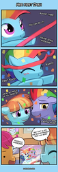 Size: 400x1180 | Tagged: safe, artist:lumineko, bow hothoof, rainbow dash, scootaloo, windy whistles, pegasus, pony, g4, 4koma, and that's how rainbow dash was made, awkward, baby, baby dash, baby pony, birth, blushing, comic, crying, cute, dashabetes, dialogue, family, female, filly, giving birth, hnnng, male, mare, photo, proud, rainbow dash's parents, stallion, tears of joy, the birds and the bees