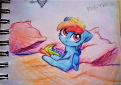 Size: 1196x844 | Tagged: safe, artist:inowiseei, rainbow dash, pony, g4, female, sketch, solo, traditional art