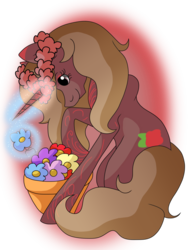 Size: 1500x2000 | Tagged: safe, artist:stereo-of-the-heart, oc, oc only, oc:dusted rose, pony, unicorn, female, flower, magic, mare, sitting, solo
