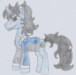 Size: 798x781 | Tagged: safe, artist:nephilim rider, oc, oc only, oc:nephilim rider, pony, unicorn, clothes, solo, traditional art