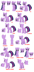 Size: 1920x4076 | Tagged: artist needed, safe, twilight sparkle, pony, unicorn, g4, bald, female, high res, mare, reference sheet, show accurate, simple background, solo, white background