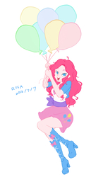 Size: 1881x3216 | Tagged: safe, artist:rosa, pinkie pie, equestria girls, g4, balloon, bedroom eyes, cute, female, floating, simple background, solo, then watch her balloons lift her up to the sky, white background
