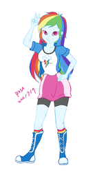 Size: 1558x2826 | Tagged: safe, artist:rosa, rainbow dash, equestria girls, g4, female, grin, peace sign, simple background, smiling, solo, white background