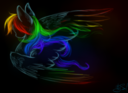 Size: 3000x2200 | Tagged: safe, artist:sinrinf, rainbow dash, pegasus, pony, g4, black background, digital art, female, high res, neon, simple background, solo