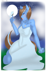 Size: 1849x2849 | Tagged: safe, artist:silentpassion, oc, oc only, oc:sapphire shine, anthro, anthro oc, clothes, dress, full moon, moon, simple background, speedpaint, starry night