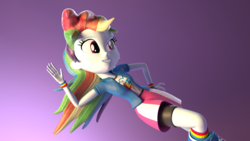 Size: 1920x1080 | Tagged: safe, artist:calliegreen, artist:creatorofpony, rainbow dash, equestria girls, g4, 3d, blender, boots, clothes, female, gradient background, rainbow socks, shoes, socks, solo, striped socks