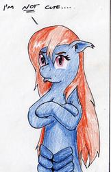 Size: 1049x1616 | Tagged: safe, artist:40kponyguy, derpibooru exclusive, oc, oc only, oc:kalianne, lamia, original species, blatant lies, crossed hooves, i'm not cute, looking at you, pouting, simple background, solo, traditional art, unhappy, white background