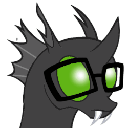 Size: 400x400 | Tagged: safe, artist:toyminator900, oc, oc only, oc:éling chang, changeling, animated, changeling loves watermelon, changeling oc, food, gif, glasses, green changeling, not blood, solo, watermelon