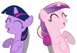 Size: 7934x5500 | Tagged: safe, artist:drfatalchunk, princess cadance, twilight sparkle, pony, unicorn, a canterlot wedding, g4, .psd available, absurd resolution, eyes closed, female, filly, filly twilight sparkle, laughing, mare, on back, simple background, teen princess cadance, transparent background, vector, younger
