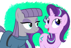 Size: 3504x2355 | Tagged: safe, artist:starlightglummer, maud pie, starlight glimmer, g4, rock solid friendship, high res, smiling, vector, vector trace, wallpaper, when she smiles