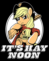 Size: 1500x1853 | Tagged: safe, artist:ecartoonman, applejack, earth pony, pony, g4, clothes, commission, costume, cowboy hat, crossover, female, gun, hat, it's high noon, jesse mccree, mare, mccreejack, overwatch, pun, shotgun, solo, weapon