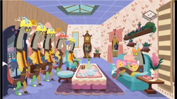 Size: 961x540 | Tagged: safe, screencap, discord, discordant harmony, g4, clone, discollection, discord crew, discord's house, indoors, multeity