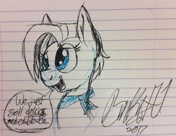Size: 2279x1767 | Tagged: safe, artist:binkyt11, derpibooru exclusive, jasmine leaf, pony, discordant harmony, g4, female, lined paper, mare, partial color, solo, speech bubble, tea pony, that was fast, traditional art