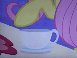 Size: 472x358 | Tagged: safe, screencap, fluttershy, pony, discordant harmony, g4, season 7, animated, cropped, cup, everything is ruined, female, gif, pure evil, pure unfiltered evil, solo, teacup