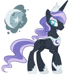 Size: 1300x1362 | Tagged: safe, artist:gallantserver, alicorn, pony, blind, concave belly, cutie mark, jewelry, magical lesbian spawn, offspring, parent:oc:nyx, parent:oc:snowdrop, parents:oc x oc, parents:snownyx, regalia, simple background, solo, transparent background