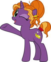 Size: 2457x3000 | Tagged: safe, artist:doctor-g, pony, unicorn, female, high res, magic school bus, mare, ms. frizzle, one eye closed, open mouth, ponified, raised hoof, simple background, solo, transparent background, underhoof, wink
