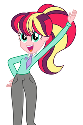 Size: 4000x6000 | Tagged: safe, artist:spottedlions, oc, oc only, oc:daydream glow, equestria girls, g4, absurd resolution, clothes, equestria girls-ified, female, magical lesbian spawn, offspring, open mouth, pants, parent:sci-twi, parent:sunset shimmer, parents:scitwishimmer, simple background, solo, white background
